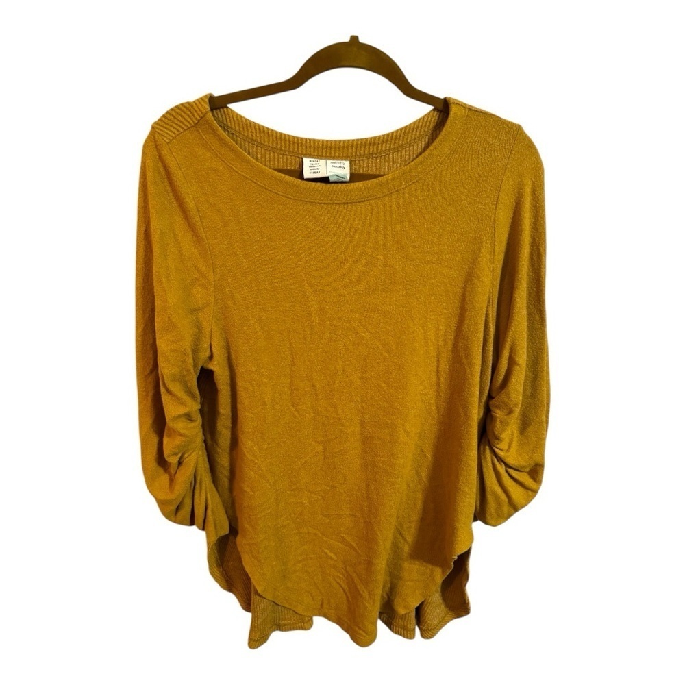 Saturday Sunday Anthropologie Mustard Ruched Sleeve Sleeve Sweater
